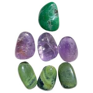 7 Piece Tumbled Gems Lot - Chrysoprase Amethyst Jade